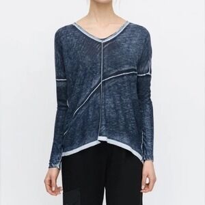 Kokun Cashmere Blend Blue Overdye Seamed V Neck Size XS/S Long Sleeve Sweater